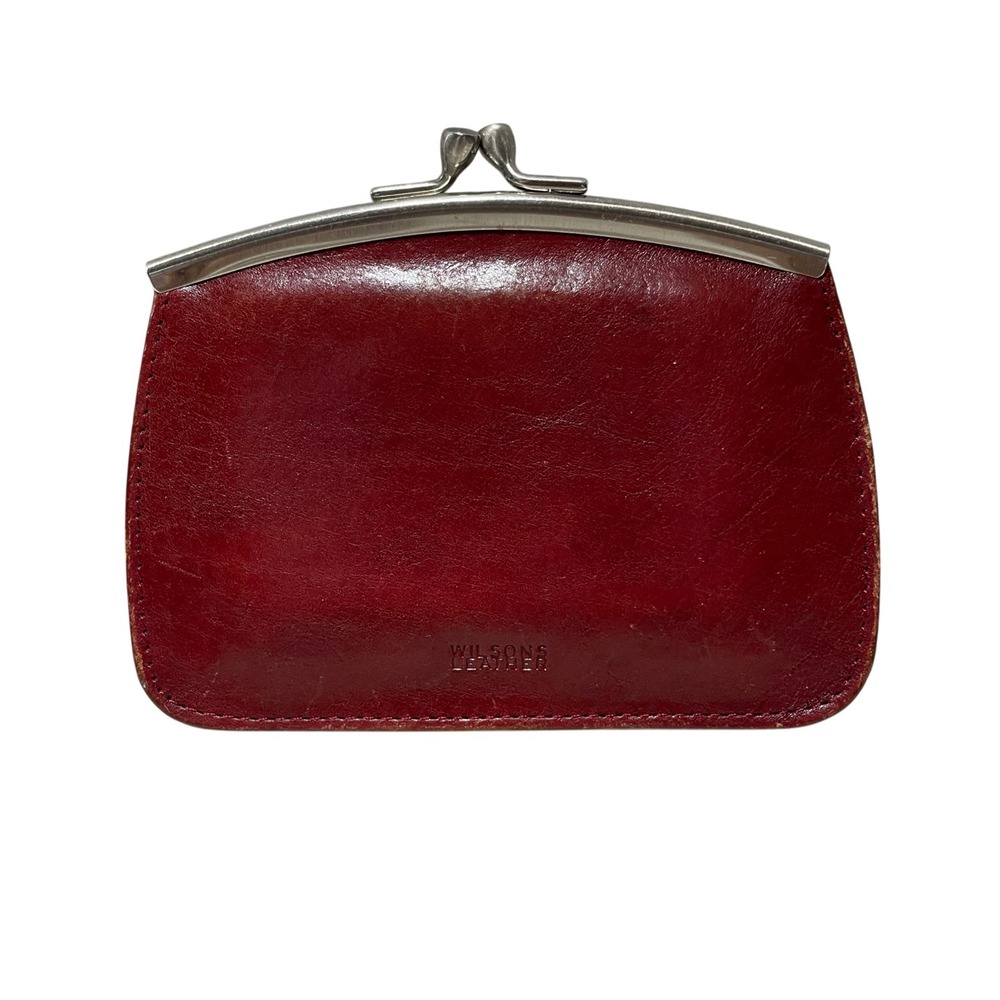 Wilson Leather Coin Purse Wallet Burgundy Leather Kiss Clasp